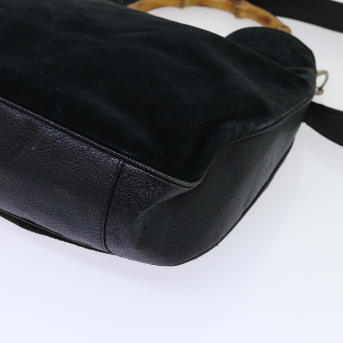 GUCCI Bamboo Shoulder Bag Suede Leather 2way Black 52254
