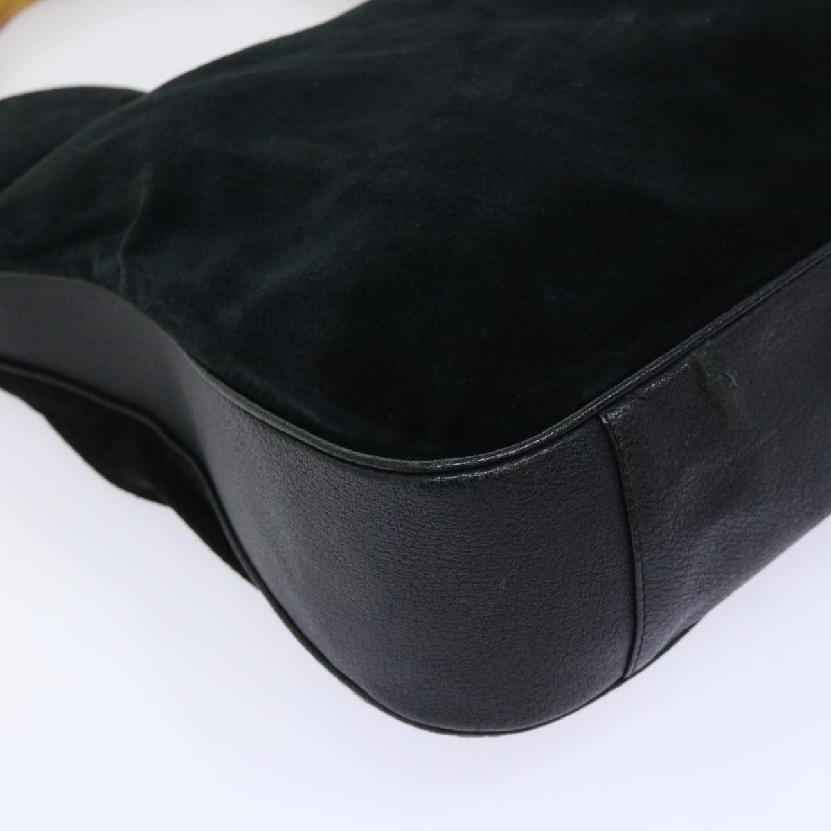 GUCCI Bamboo Shoulder Bag Suede Leather 2way Black 52254