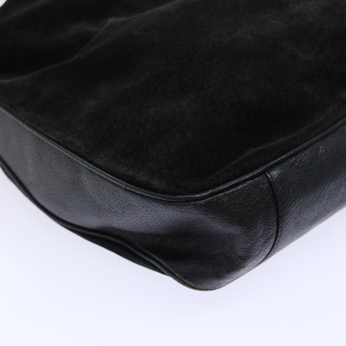 GUCCI Bamboo Shoulder Bag Suede Leather 2way Black 52254
