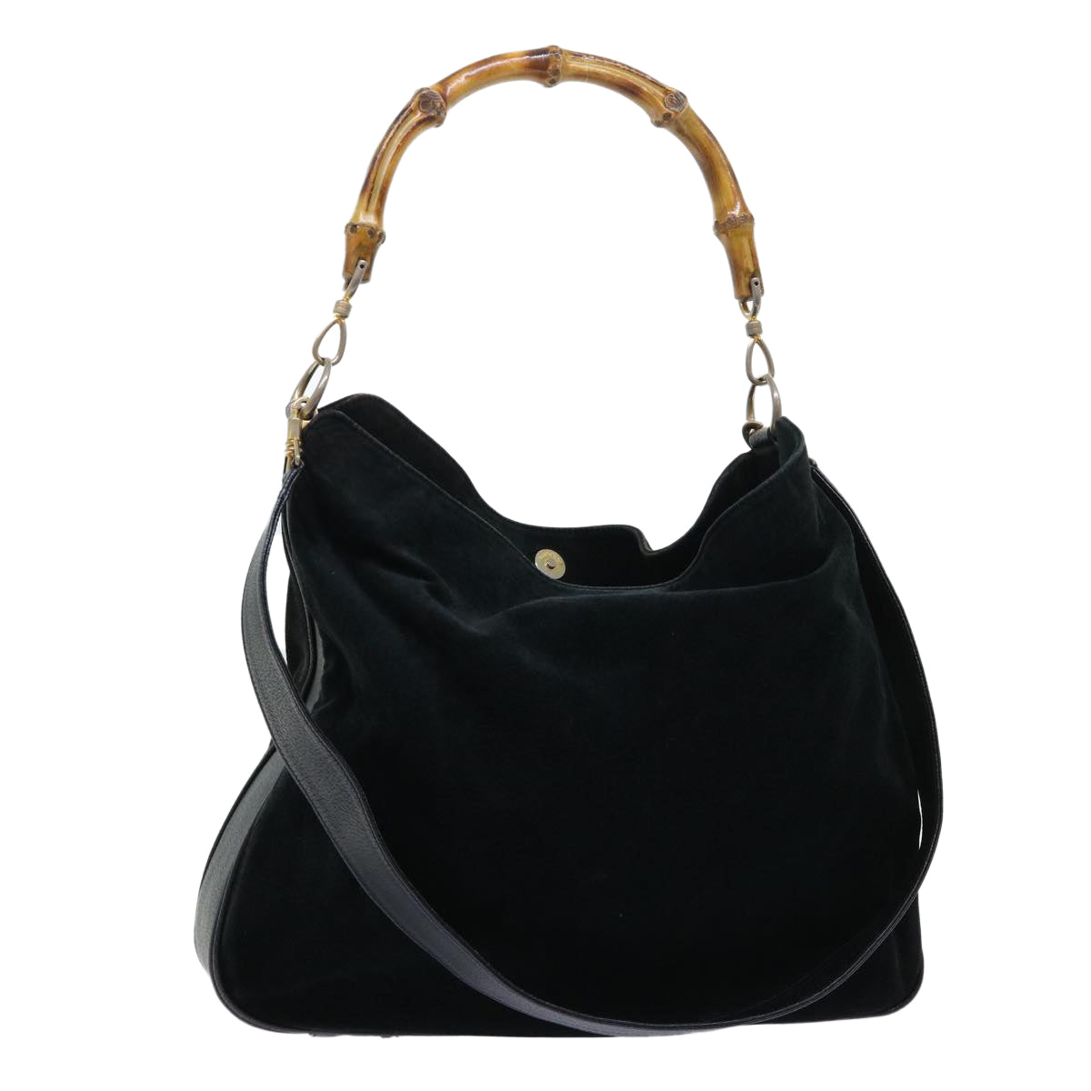 GUCCI Bamboo Shoulder Bag Suede Leather 2way Black 52254