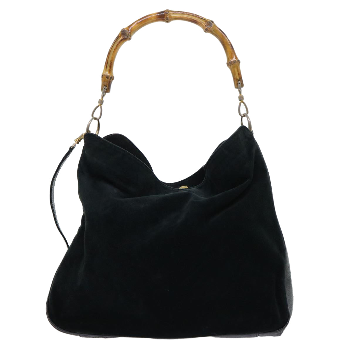 GUCCI Bamboo Shoulder Bag Suede Leather 2way Black 52254