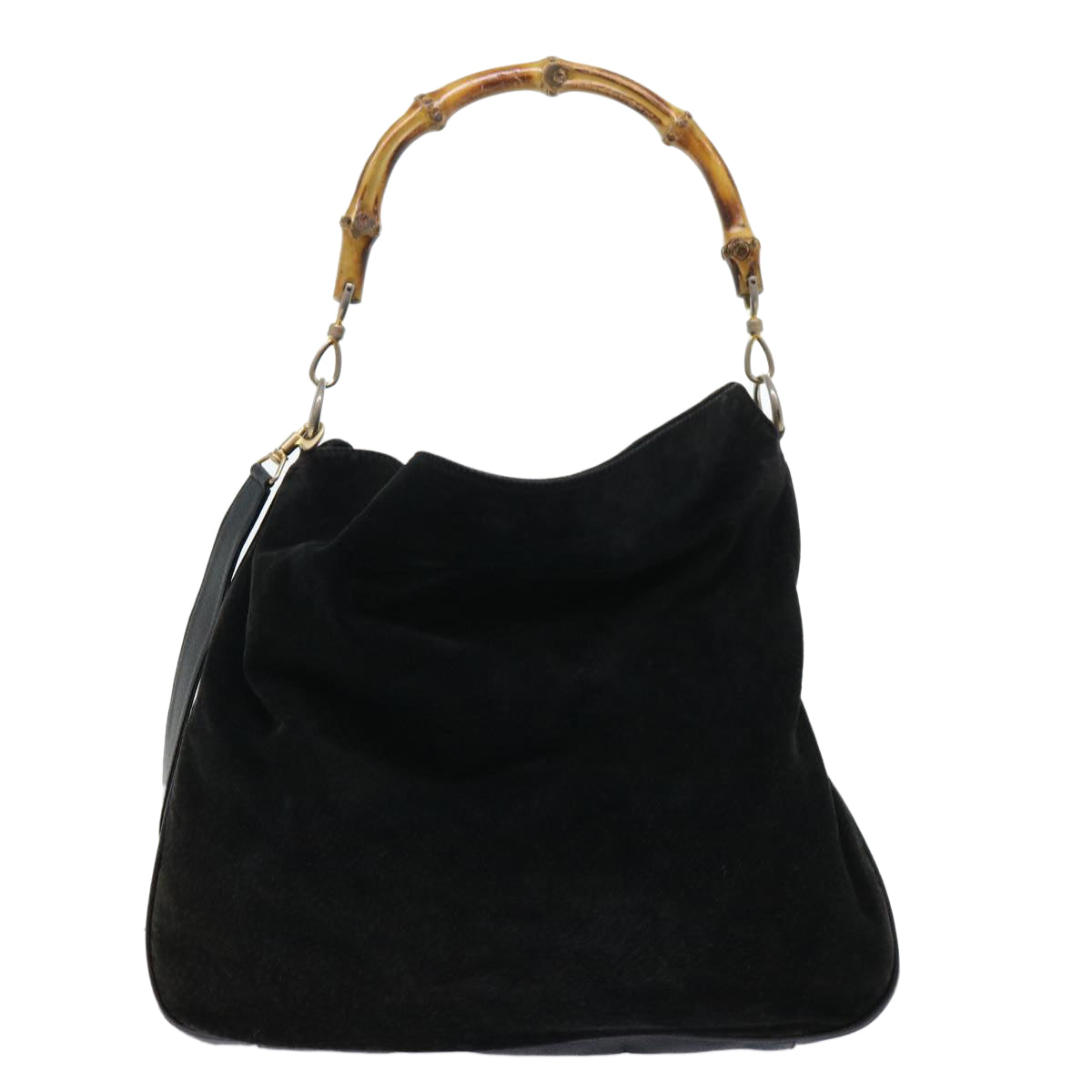 GUCCI Bamboo Shoulder Bag Suede Leather 2way Black 52254