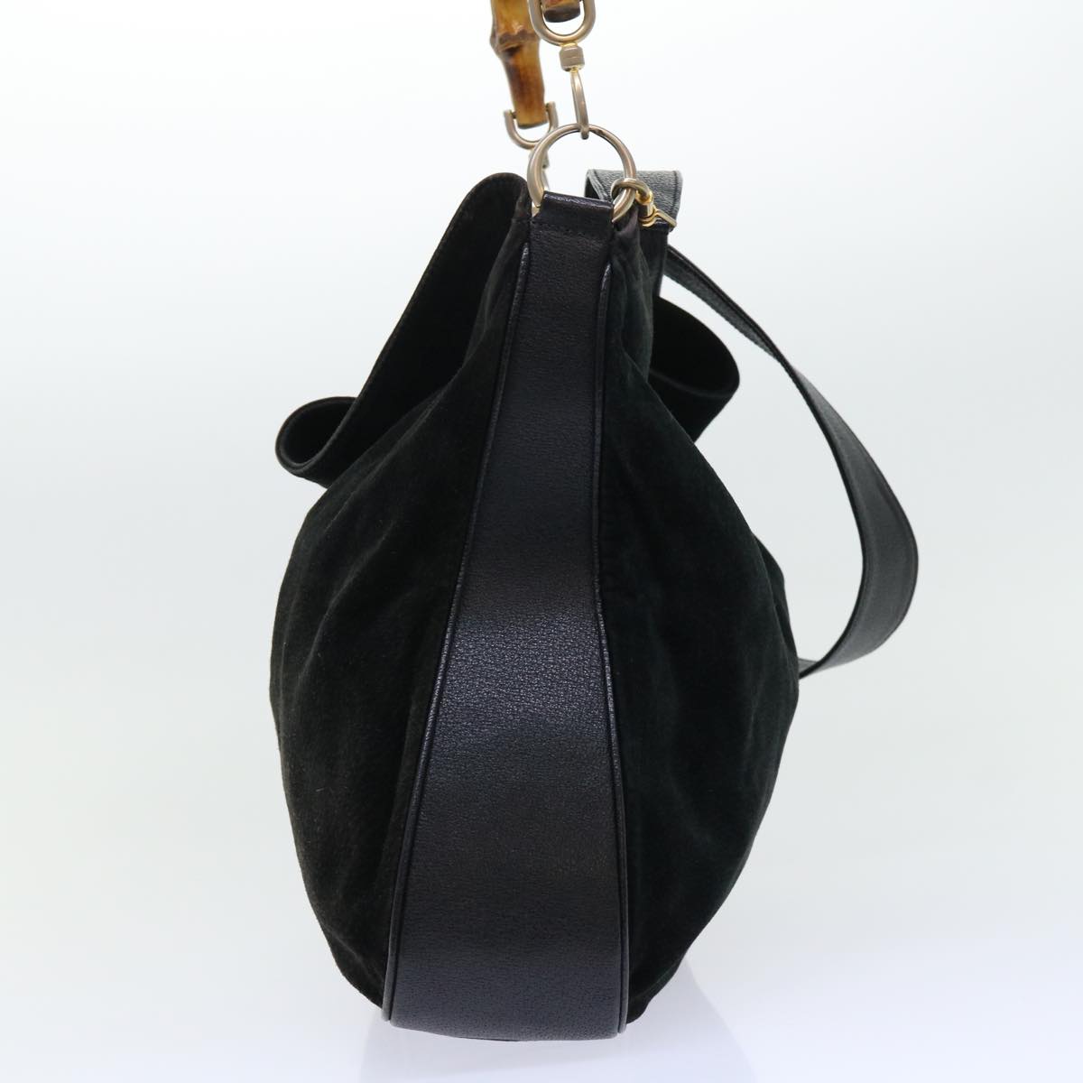 GUCCI Bamboo Shoulder Bag Suede Leather 2way Black 52254