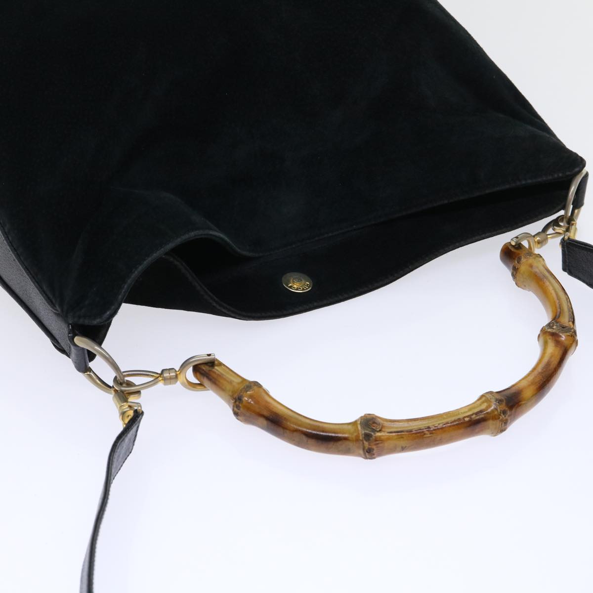 GUCCI Bamboo Shoulder Bag Suede Leather 2way Black 52254