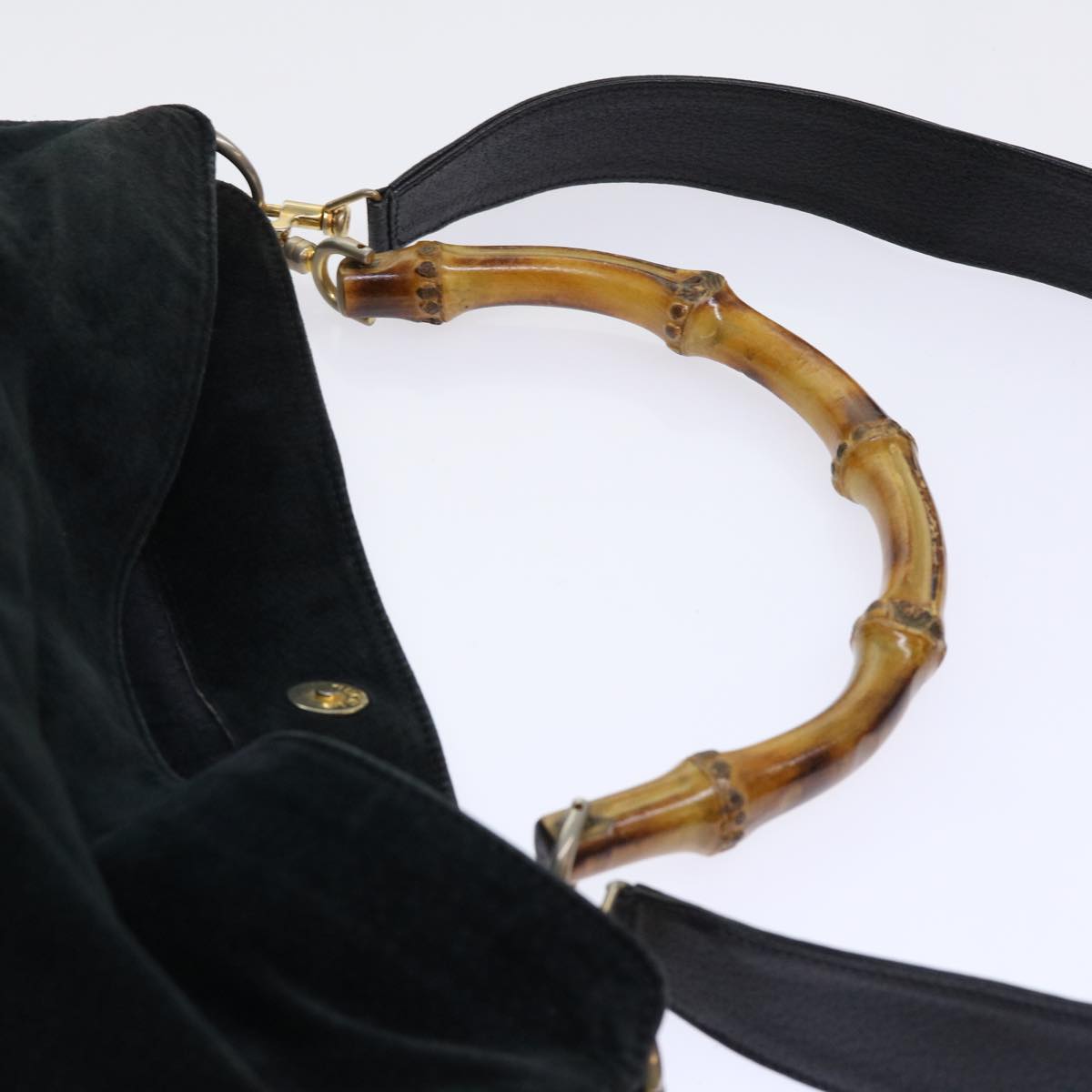 GUCCI Bamboo Shoulder Bag Suede Leather 2way Black 52254
