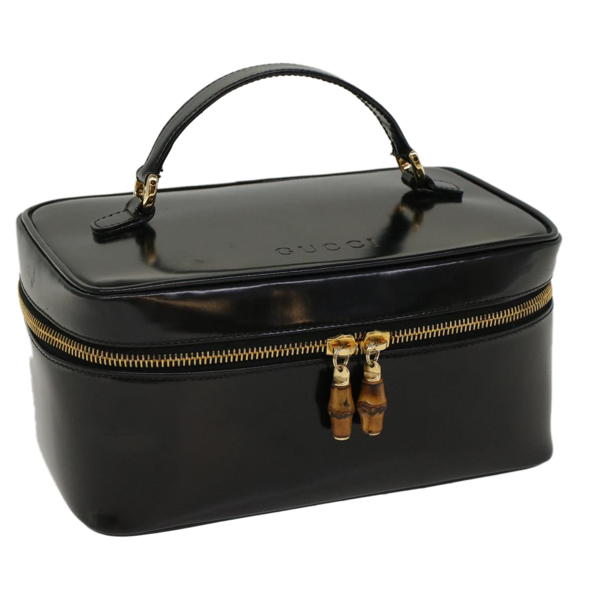 GUCCI Vanity Bamboo Cosmetic Pouch Leather Black 032.2265.0150 52264