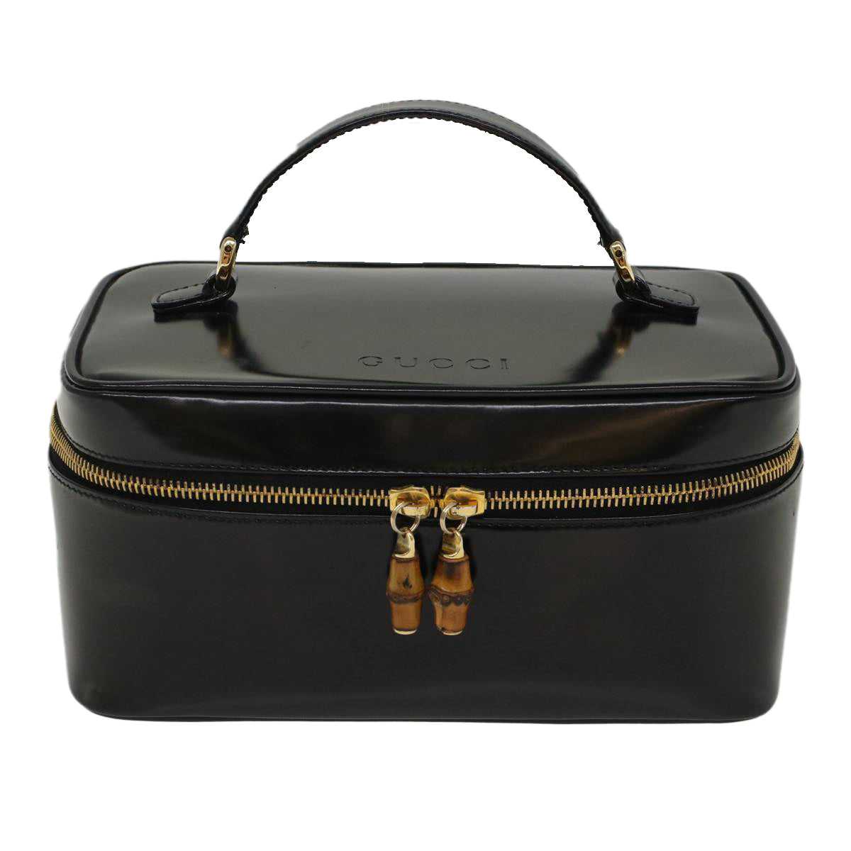 GUCCI Vanity Bamboo Cosmetic Pouch Leather Black 032.2265.0150 52264