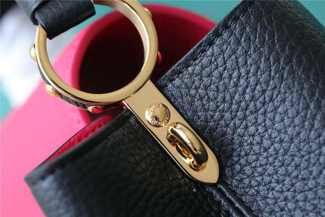 LV Capucines GLAMI Taurillon Black/ Rose Berlingot For Women, WomenÃ¢â‚¬â„¢s Bags, Shoulder And Crossbody Bags 10.6in/27cm LV