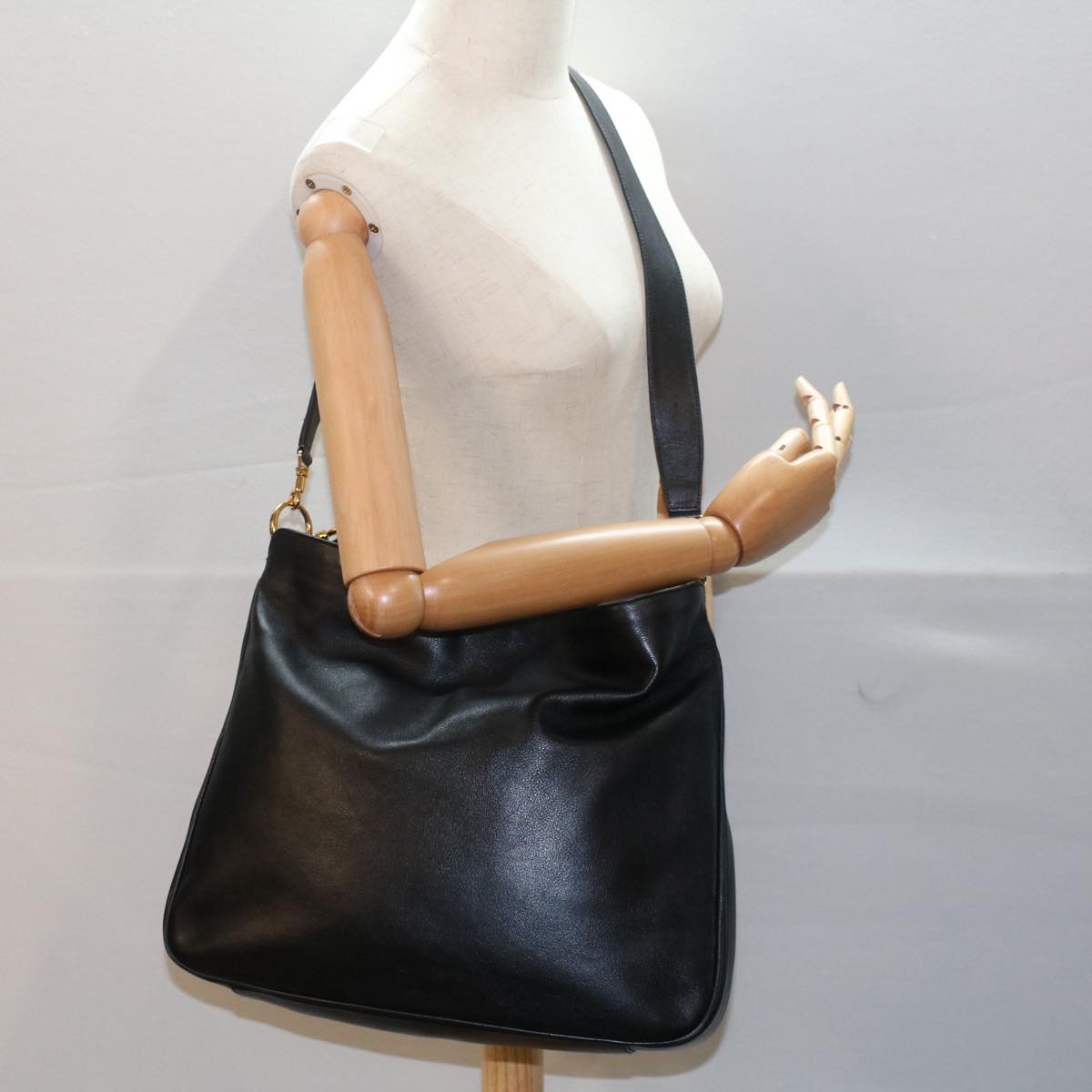 GUCCI Bamboo Shoulder Bag Leather 2way Black 0011577 52430