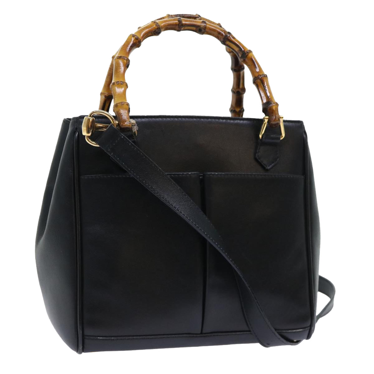 GUCCI Bamboo Hand Bag Leather 2way Black 000 122 0316 52432
