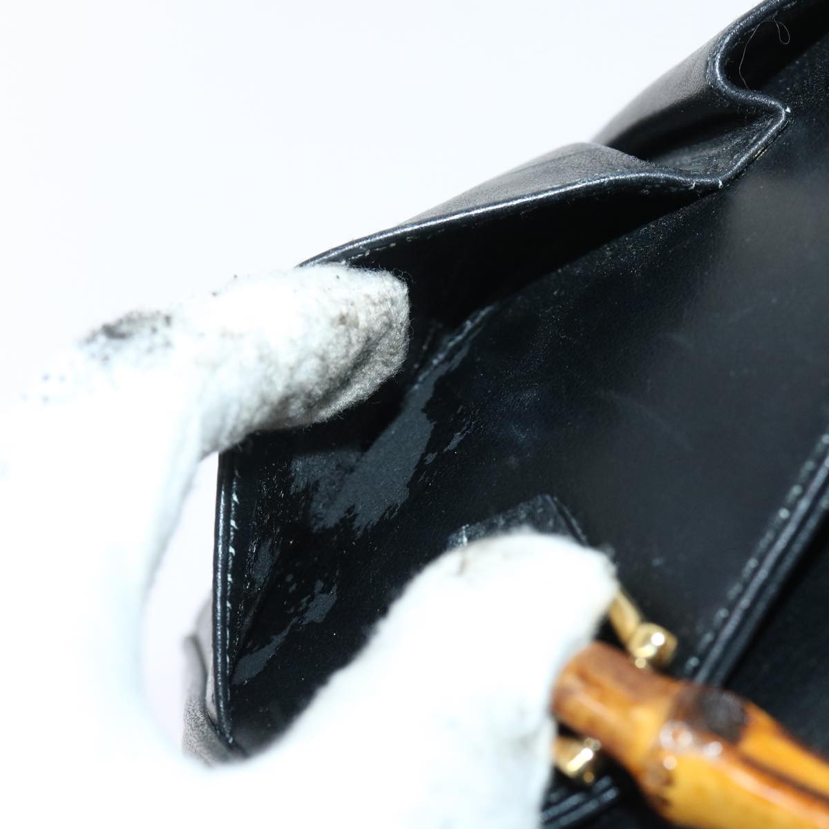 GUCCI Bamboo Hand Bag Leather 2way Black 000 122 0316 52432