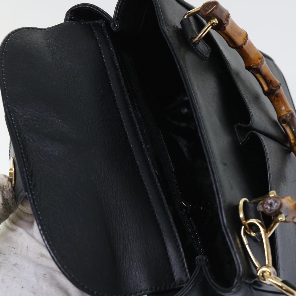 GUCCI Bamboo Hand Bag Leather 2way Black 000 122 0316 52432