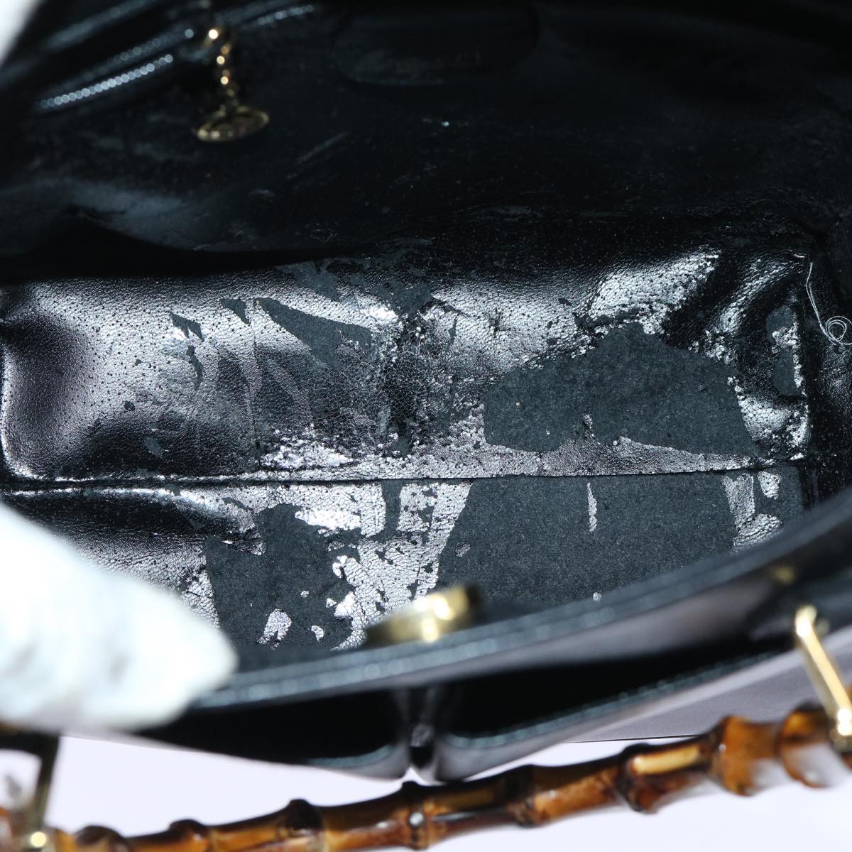 GUCCI Bamboo Hand Bag Leather 2way Black 000 122 0316 52432
