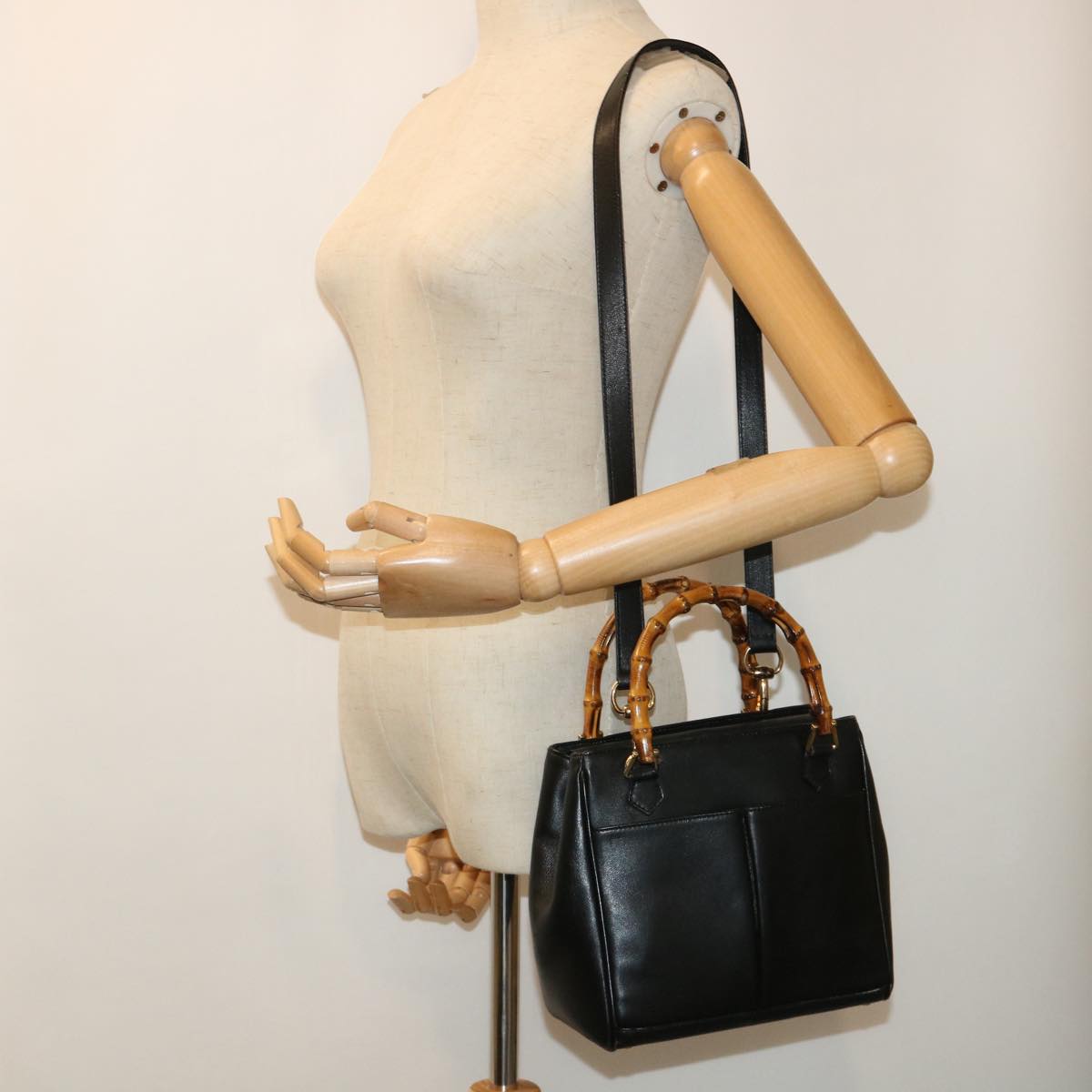 GUCCI Bamboo Hand Bag Leather 2way Black 000 122 0316 52432