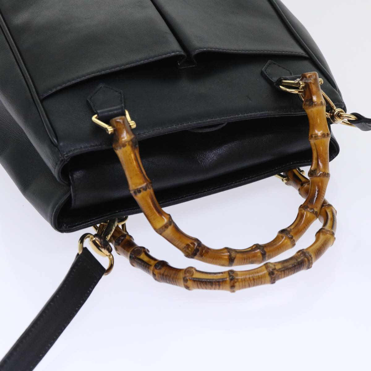 GUCCI Bamboo Hand Bag Leather 2way Black 000 122 0316 52432
