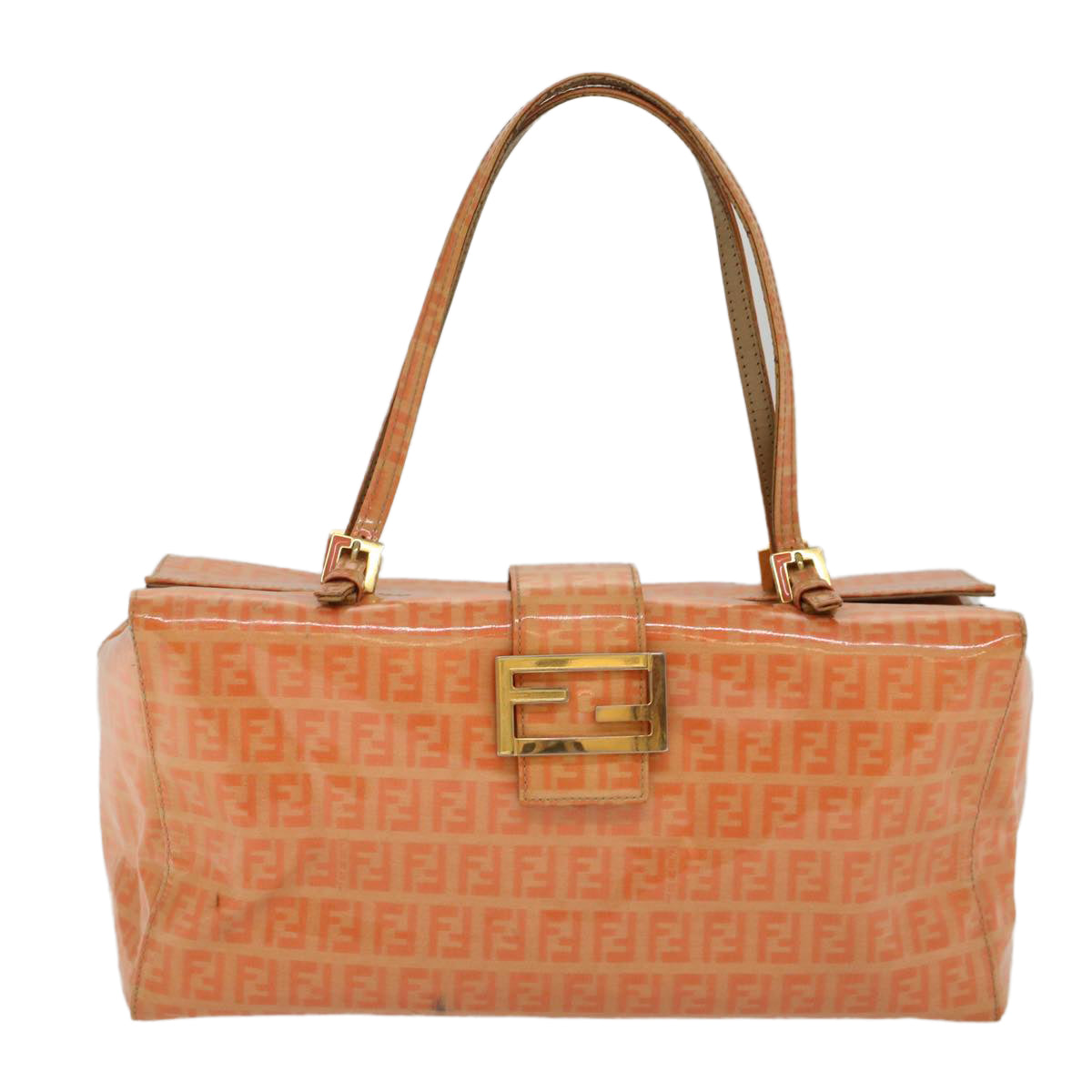 FENDI Zucchino Canvas Mamma Baguette Hand Bag Enamel Orange 52439