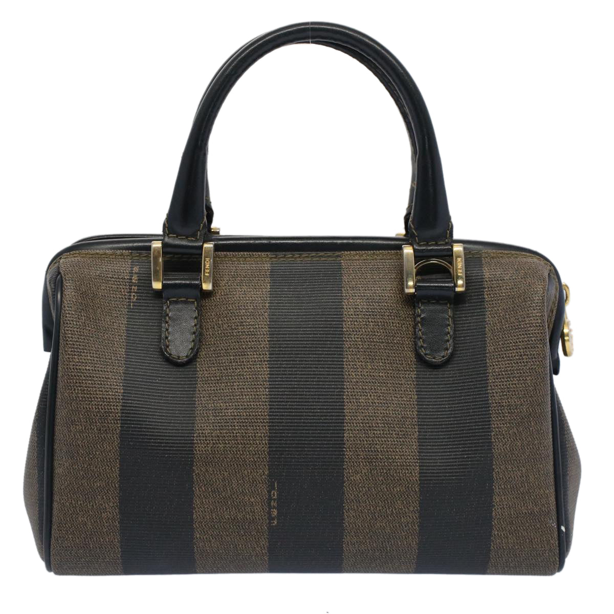 FENDI Pecan Canvas Mini Boston Bag Black Brown 52490