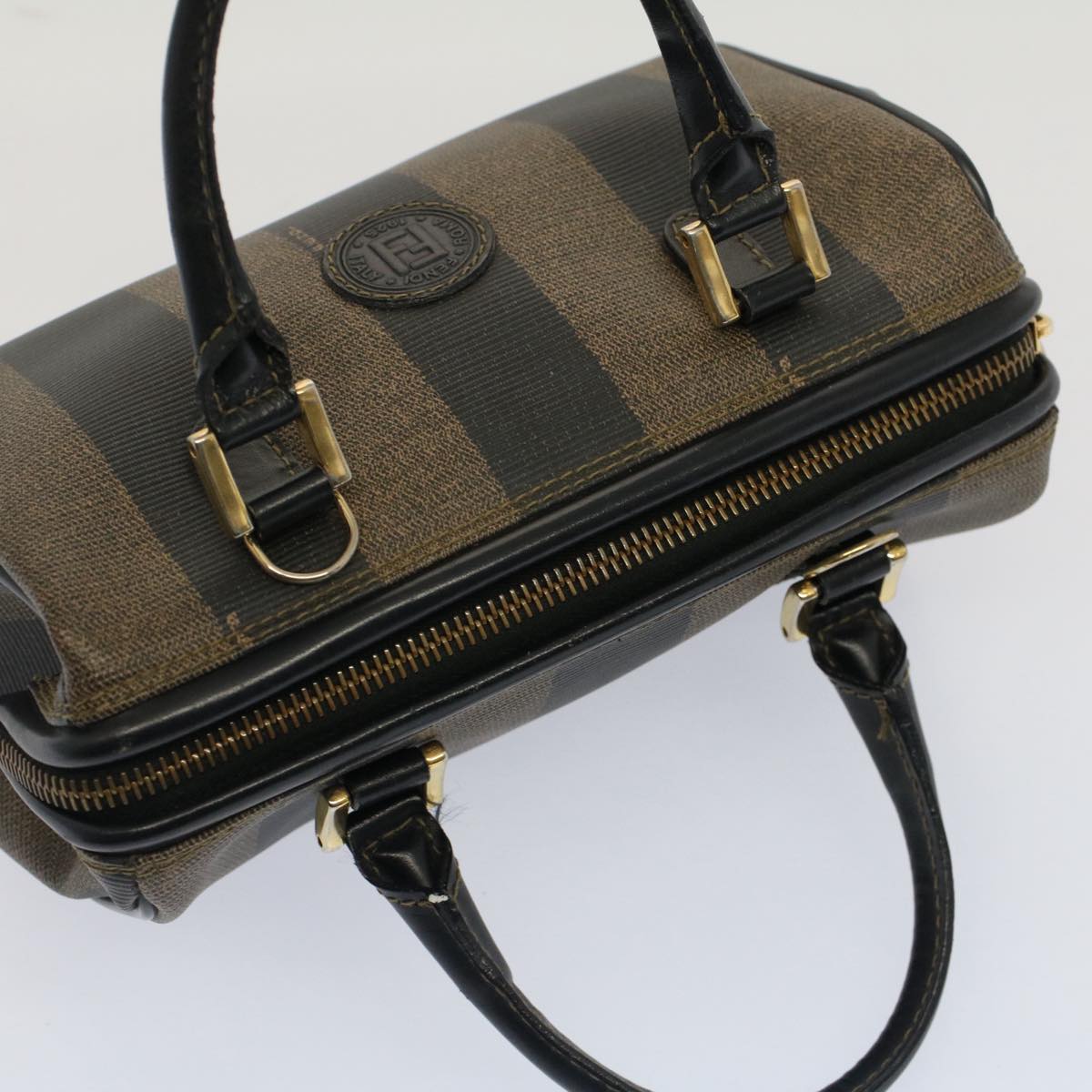 FENDI Pecan Canvas Mini Boston Bag Black Brown 52490