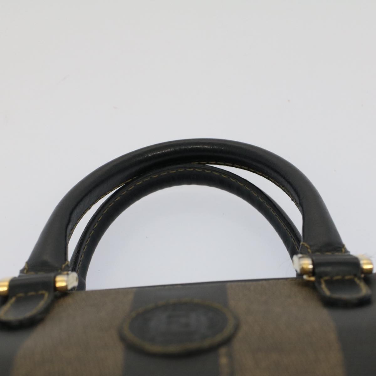 FENDI Pecan Canvas Mini Boston Bag Black Brown 52490