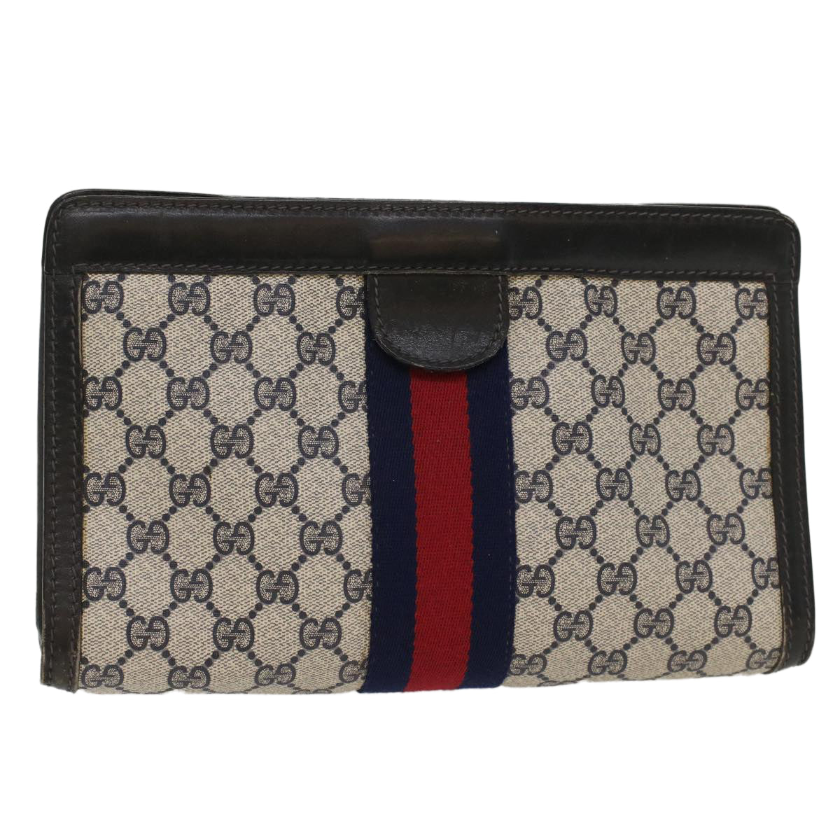 GUCCI GG Canvas Sherry Line Clutch Bag Gray Red Navy 41 014 2125 28 52492