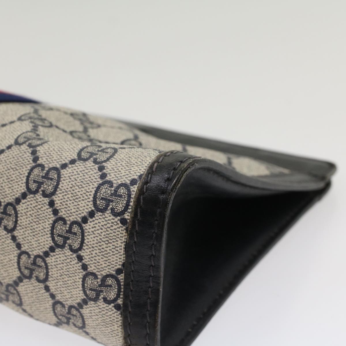 GUCCI GG Canvas Sherry Line Clutch Bag Gray Red Navy 41 014 2125 28 52492