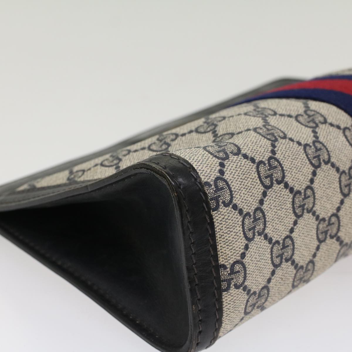 GUCCI GG Canvas Sherry Line Clutch Bag Gray Red Navy 41 014 2125 28 52492