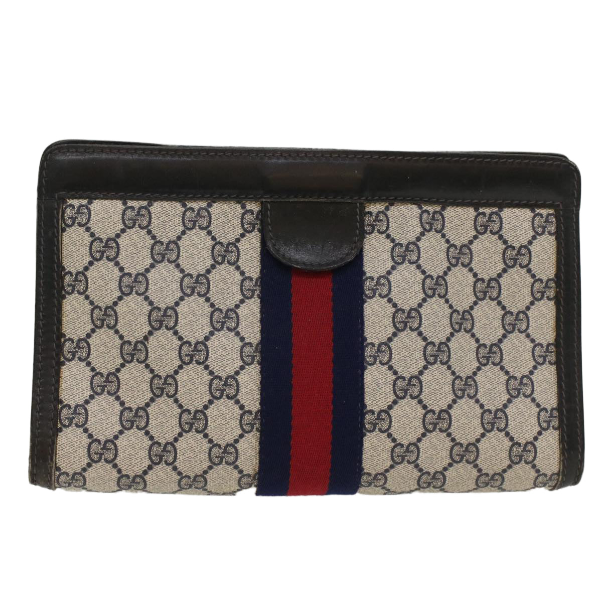 GUCCI GG Canvas Sherry Line Clutch Bag Gray Red Navy 41 014 2125 28 52492