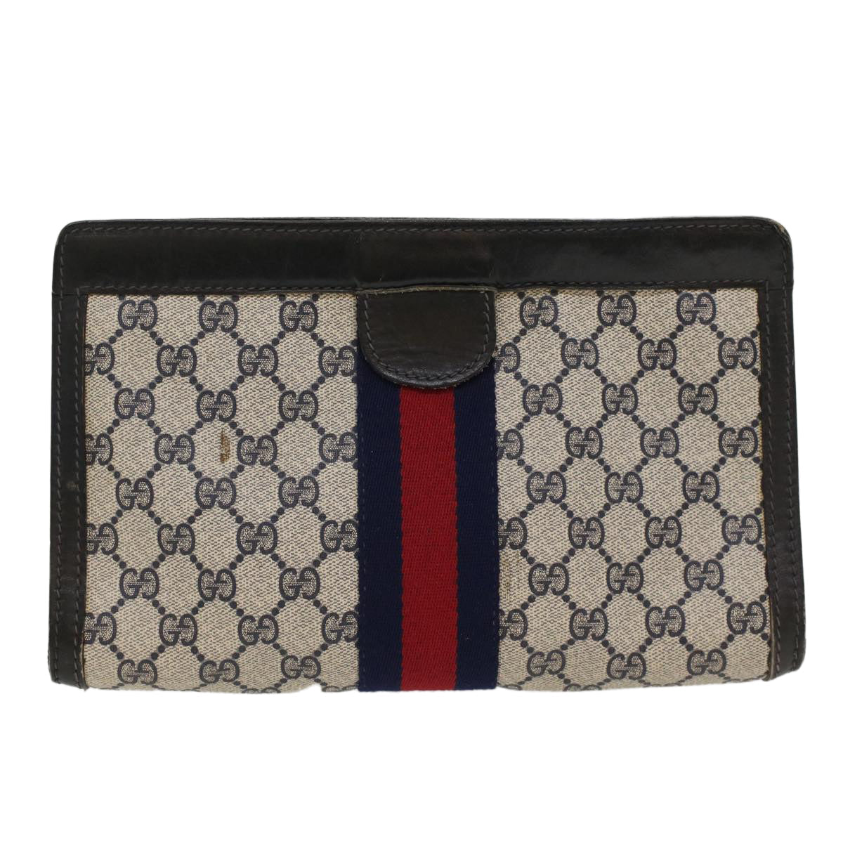 GUCCI GG Canvas Sherry Line Clutch Bag Gray Red Navy 41 014 2125 28 52492