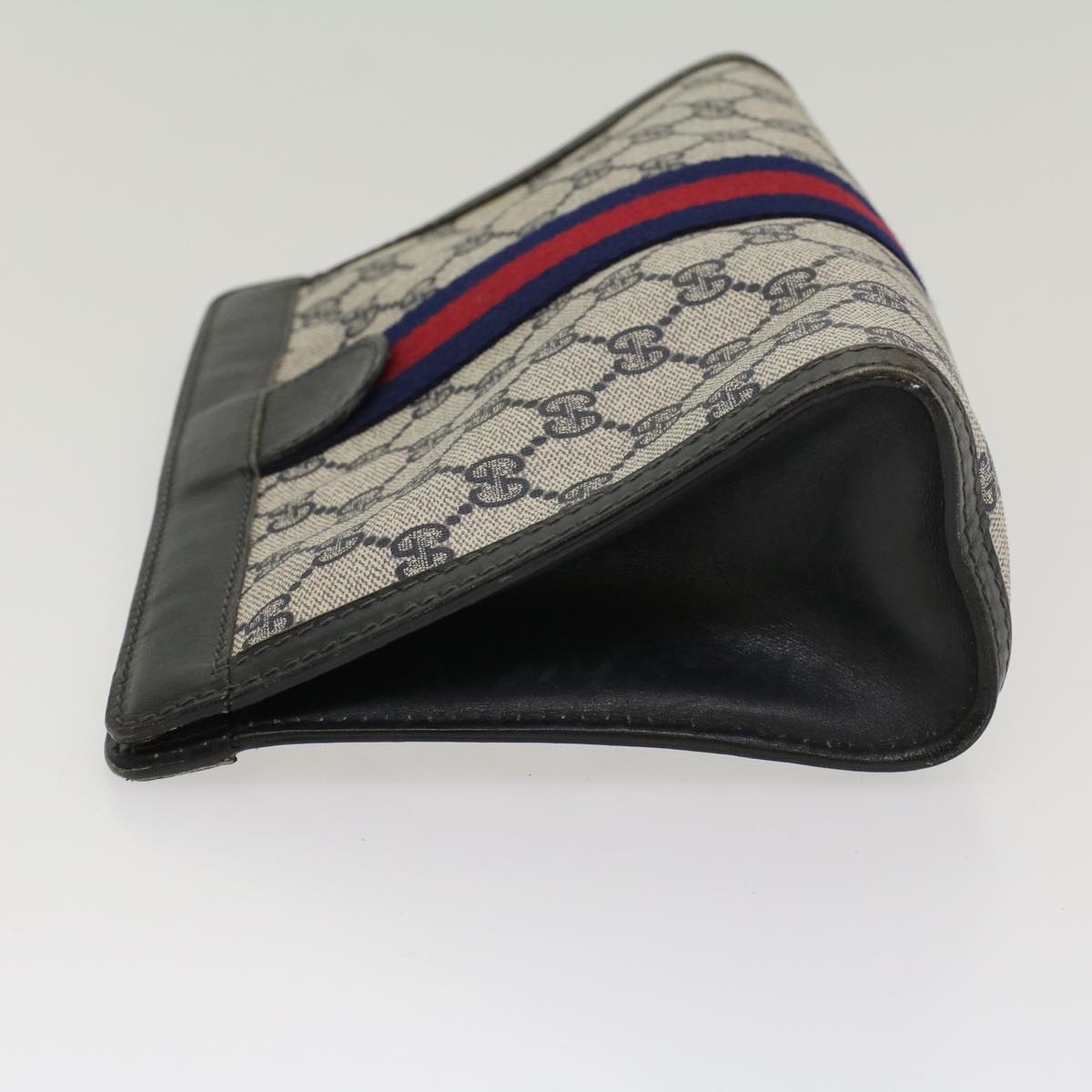 GUCCI GG Canvas Sherry Line Clutch Bag Gray Red Navy 41 014 2125 28 52492