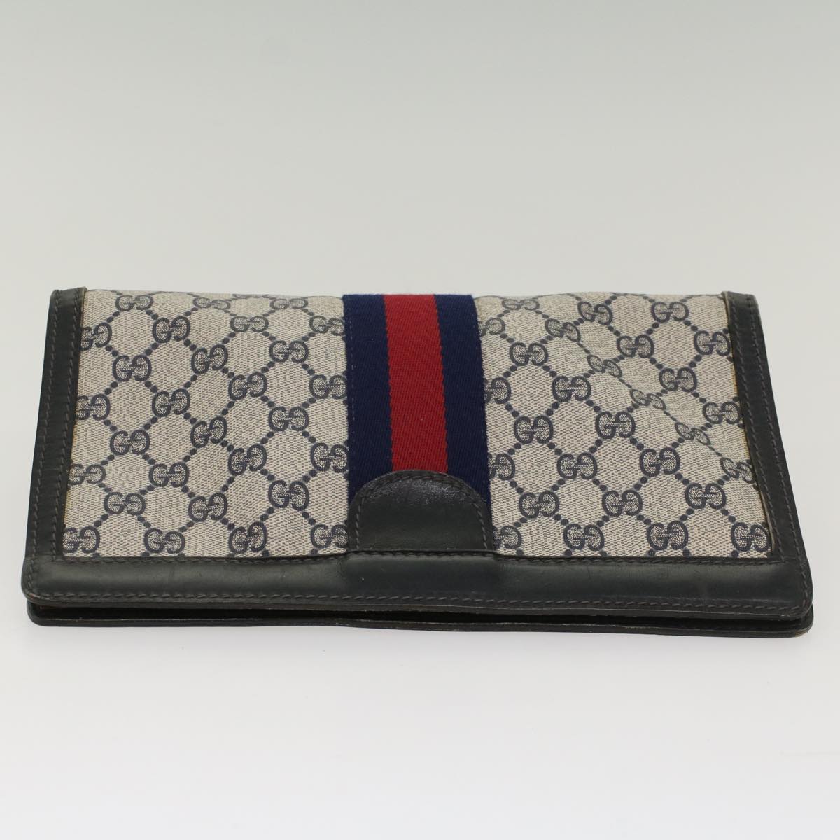 GUCCI GG Canvas Sherry Line Clutch Bag Gray Red Navy 41 014 2125 28 52492