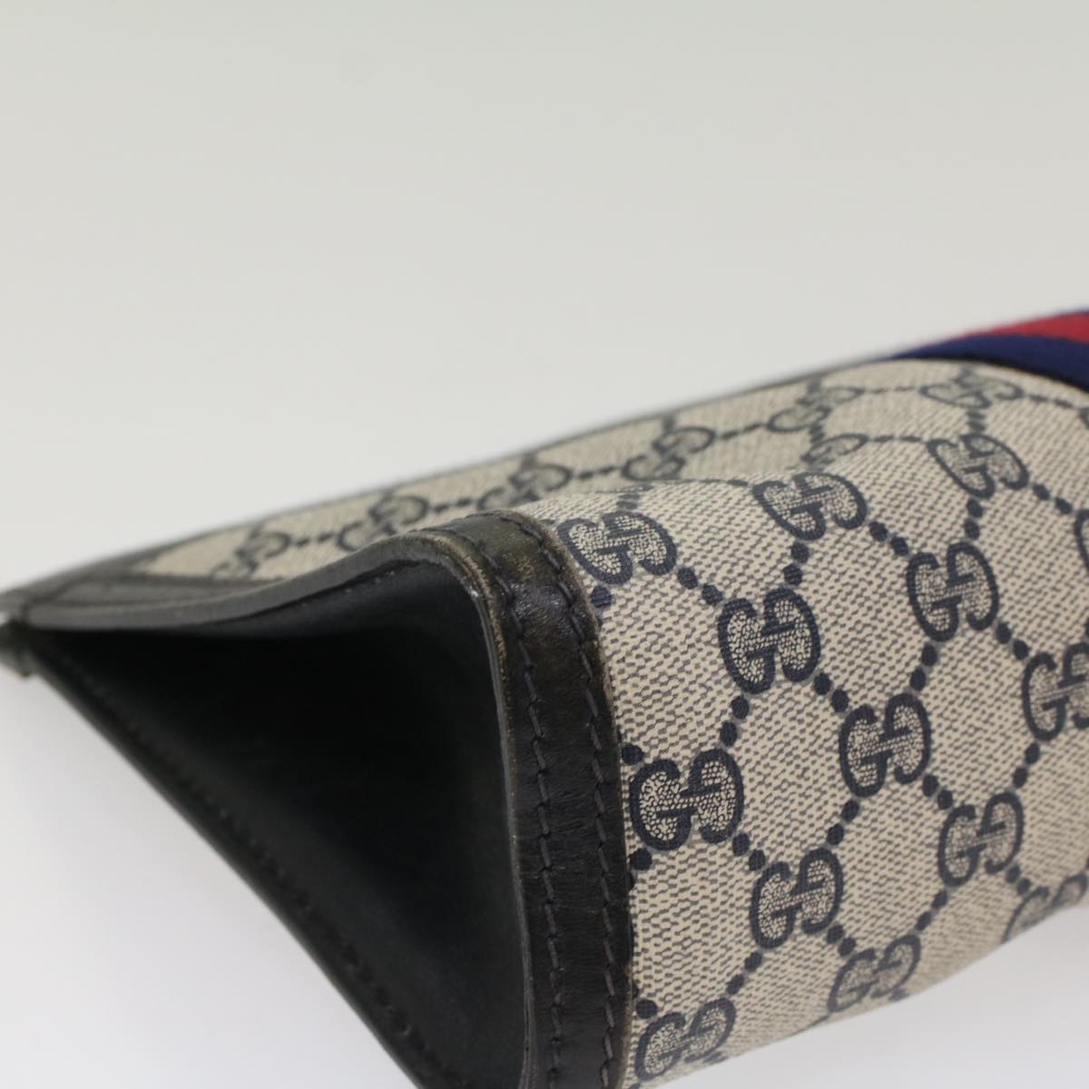 GUCCI GG Canvas Sherry Line Clutch Bag Gray Red Navy 41 014 2125 28 52492