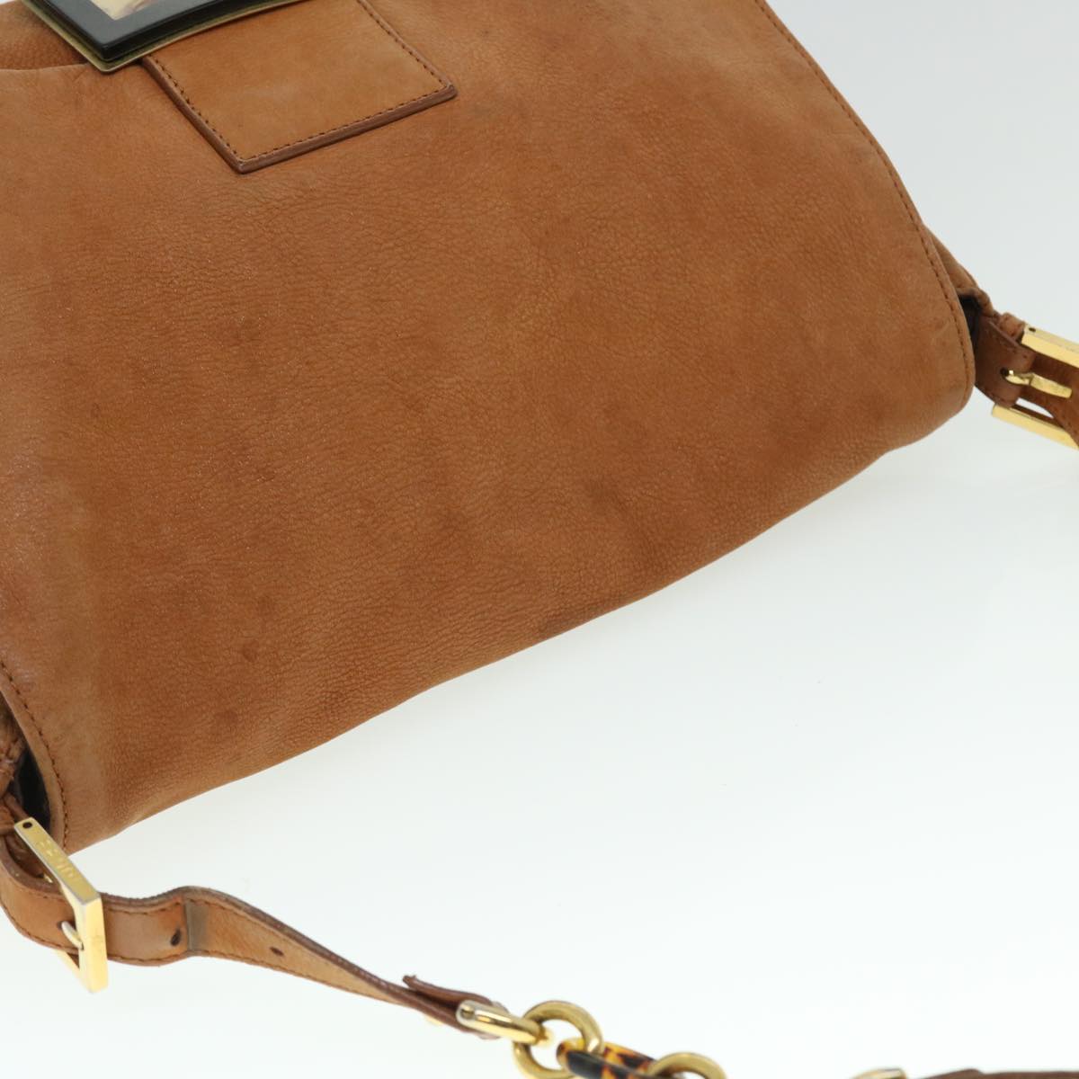FENDI Mamma Baguette Shoulder Bag Leather Beige 52497