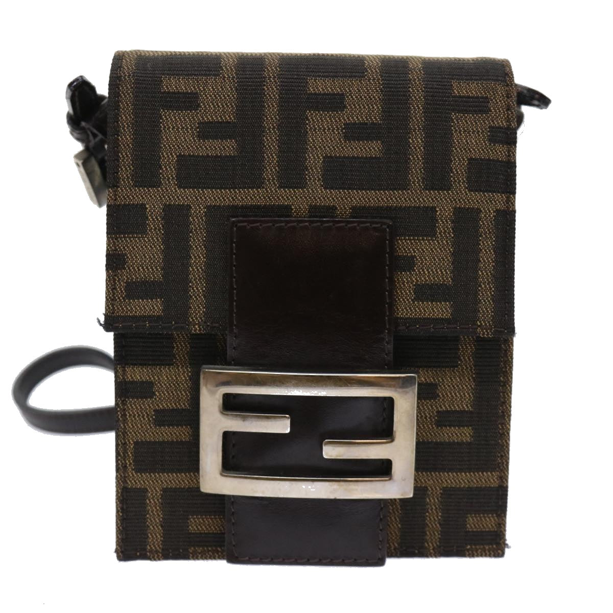 FENDI Zucca Canvas Mamma Baguette Shoulder Bag Brown Black 52735