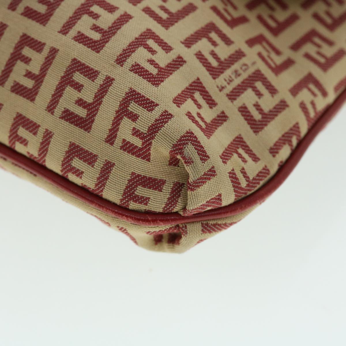 FENDI Zucchino Canvas Mamma Baguette Shoulder Bag Beige Red 52738