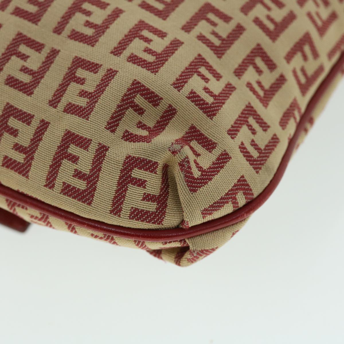 FENDI Zucchino Canvas Mamma Baguette Shoulder Bag Beige Red 52738