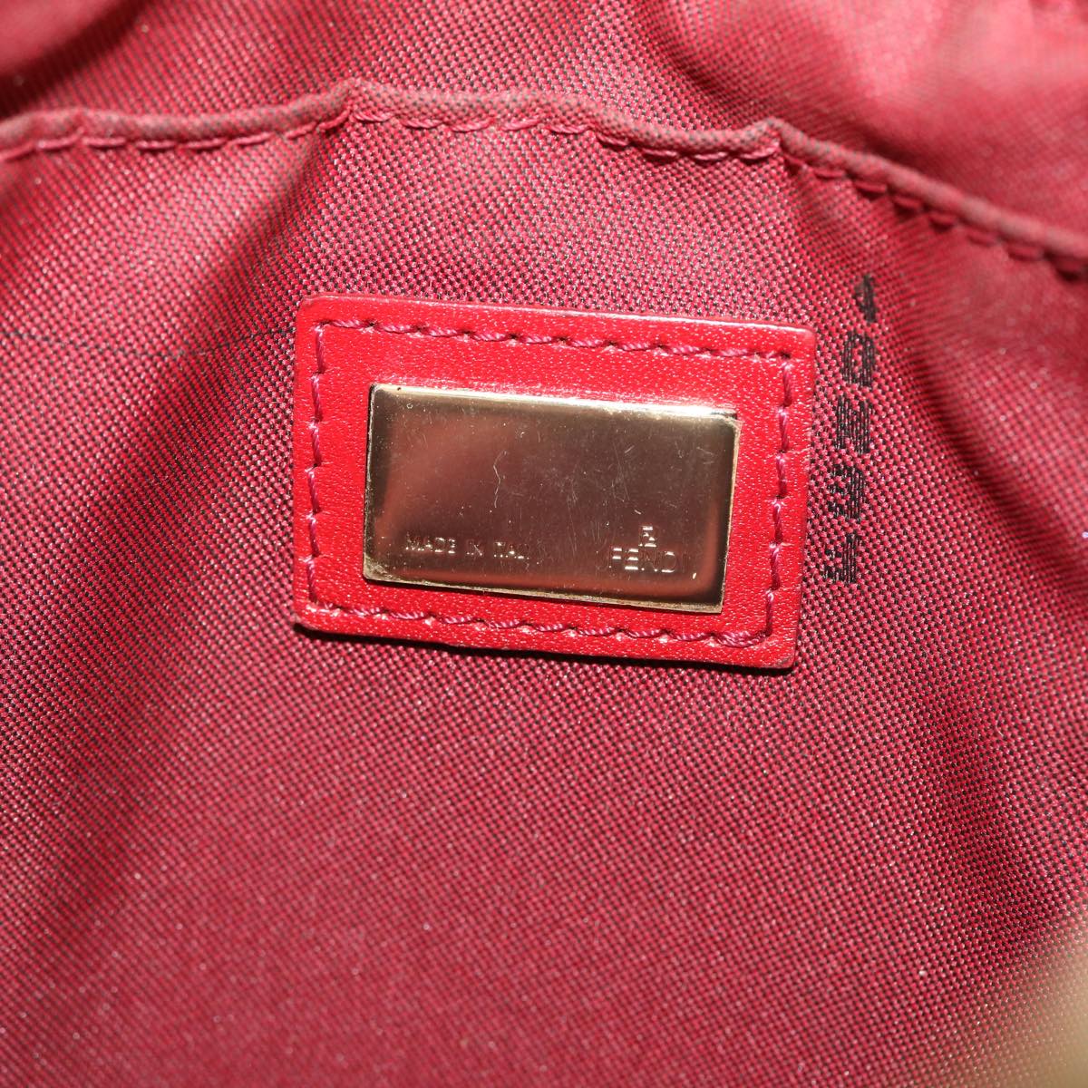 FENDI Zucchino Canvas Mamma Baguette Shoulder Bag Beige Red 52738