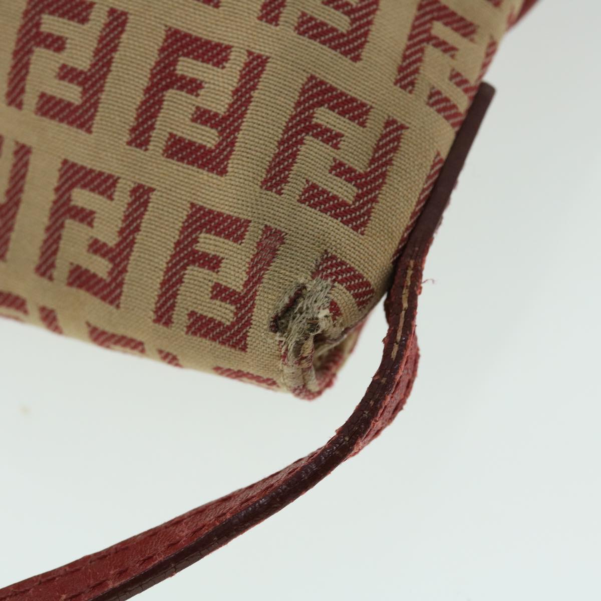 FENDI Zucchino Canvas Mamma Baguette Shoulder Bag Beige Red 52738