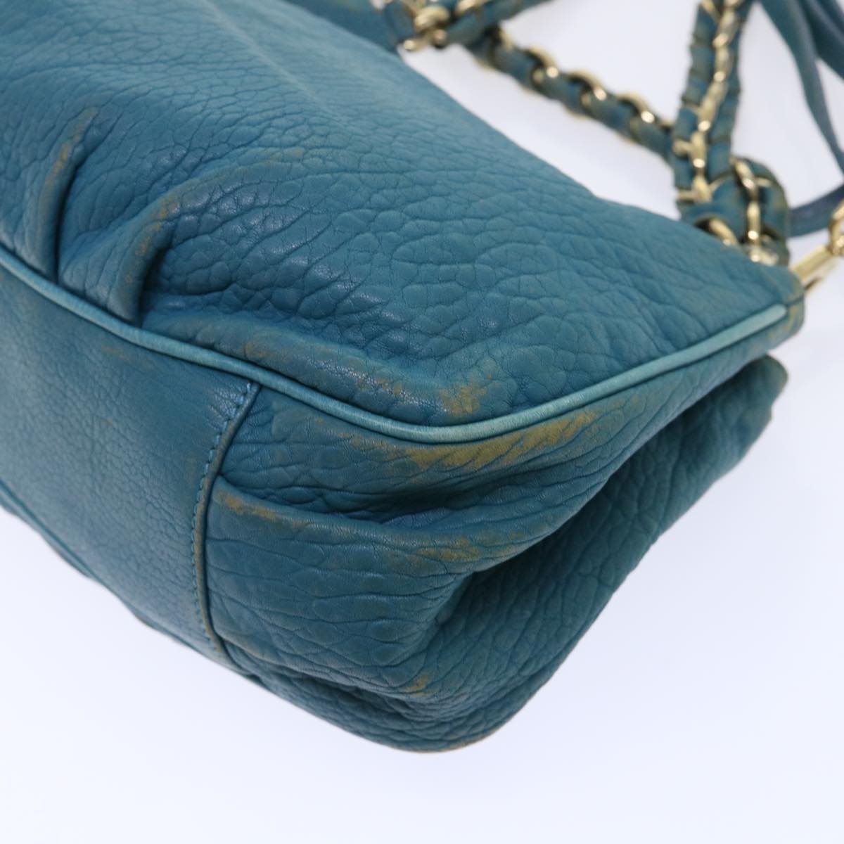 FENDI Chain Shoulder Bag Leather 2way Turquoise Blue 52739