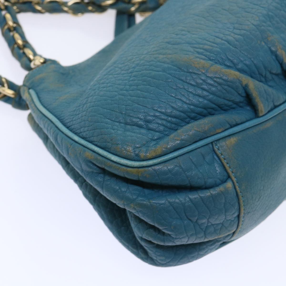 FENDI Chain Shoulder Bag Leather 2way Turquoise Blue 52739