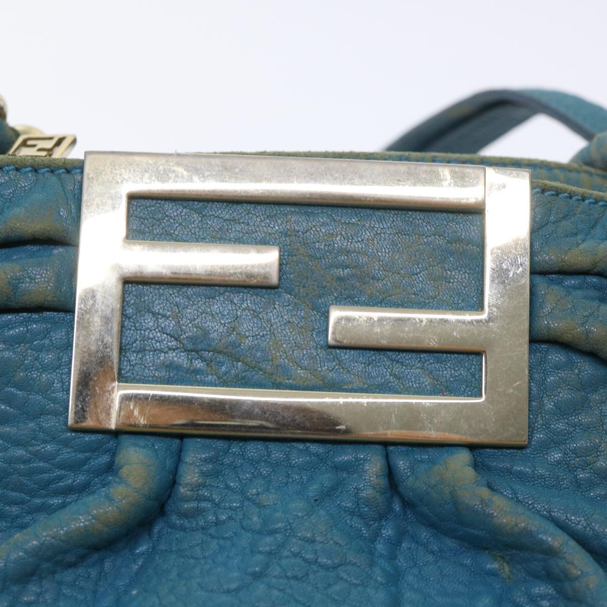 FENDI Chain Shoulder Bag Leather 2way Turquoise Blue 52739
