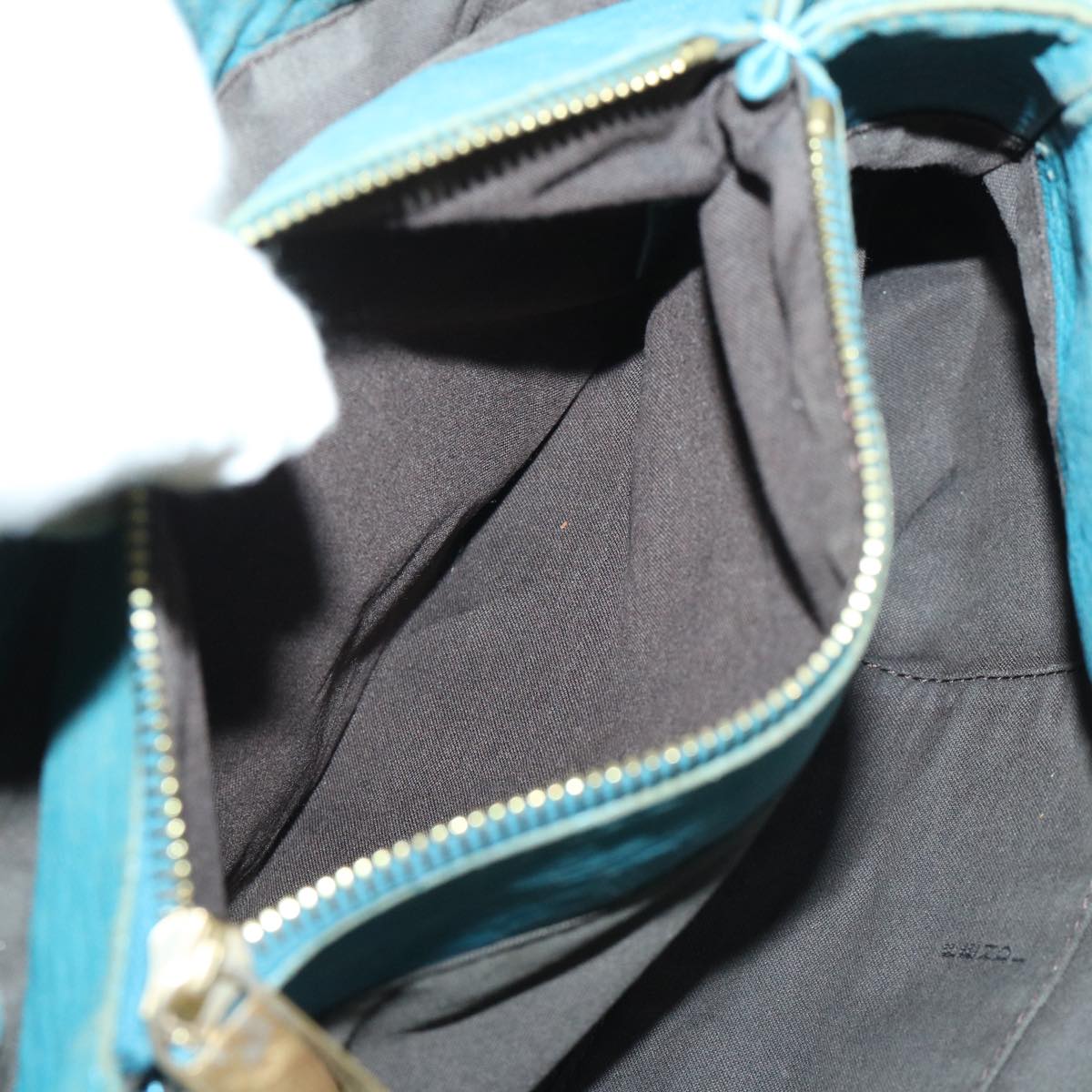 FENDI Chain Shoulder Bag Leather 2way Turquoise Blue 52739