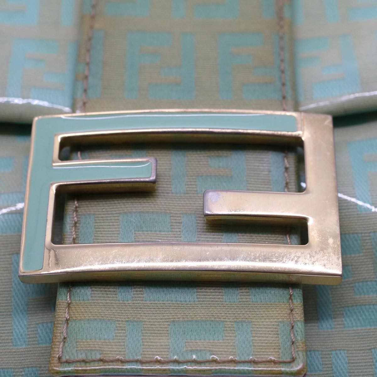 FENDI Mamma Baguette Shoulder Bag Coated Canvas Light Blue 52741