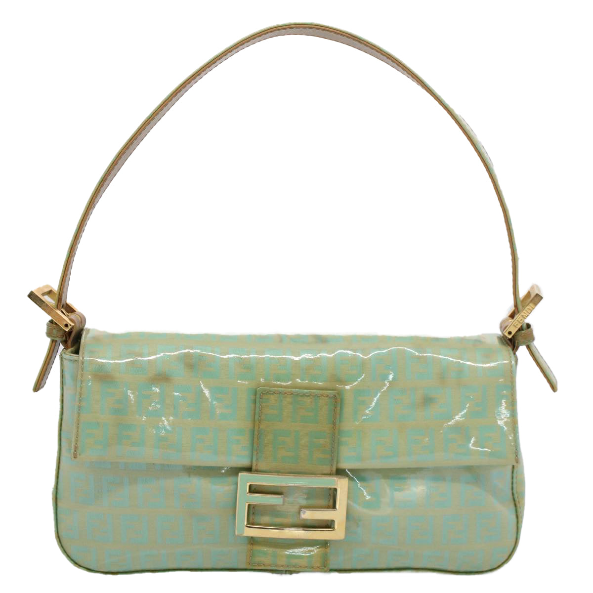 FENDI Mamma Baguette Shoulder Bag Coated Canvas Light Blue 52741