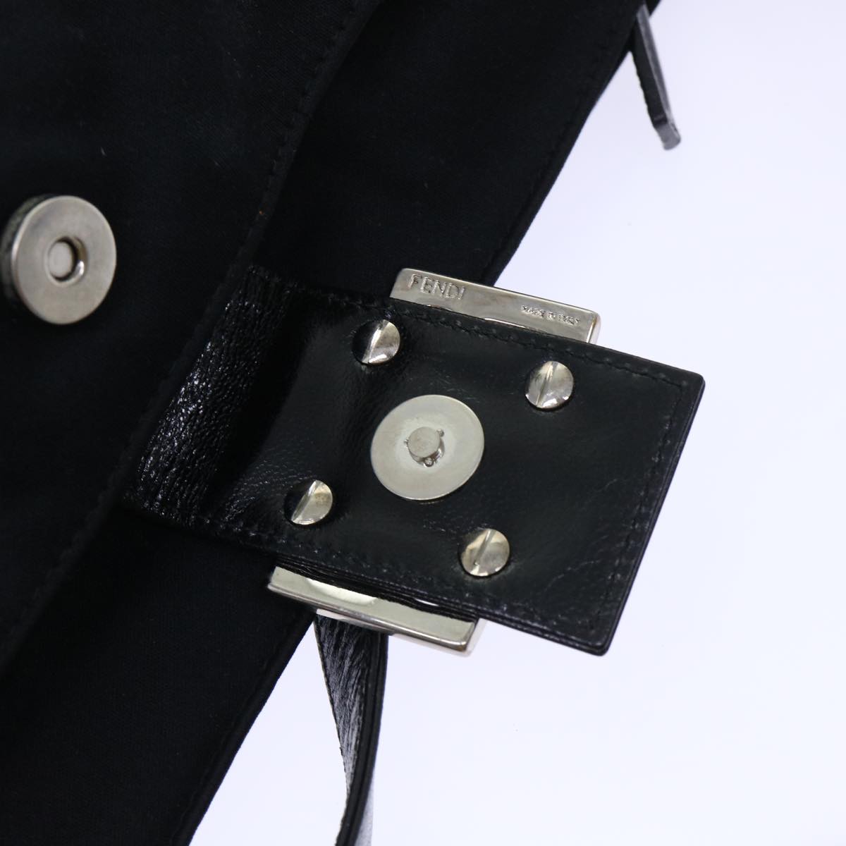 FENDI Mamma Baguette Shoulder Bag Coated Canvas Black 52742