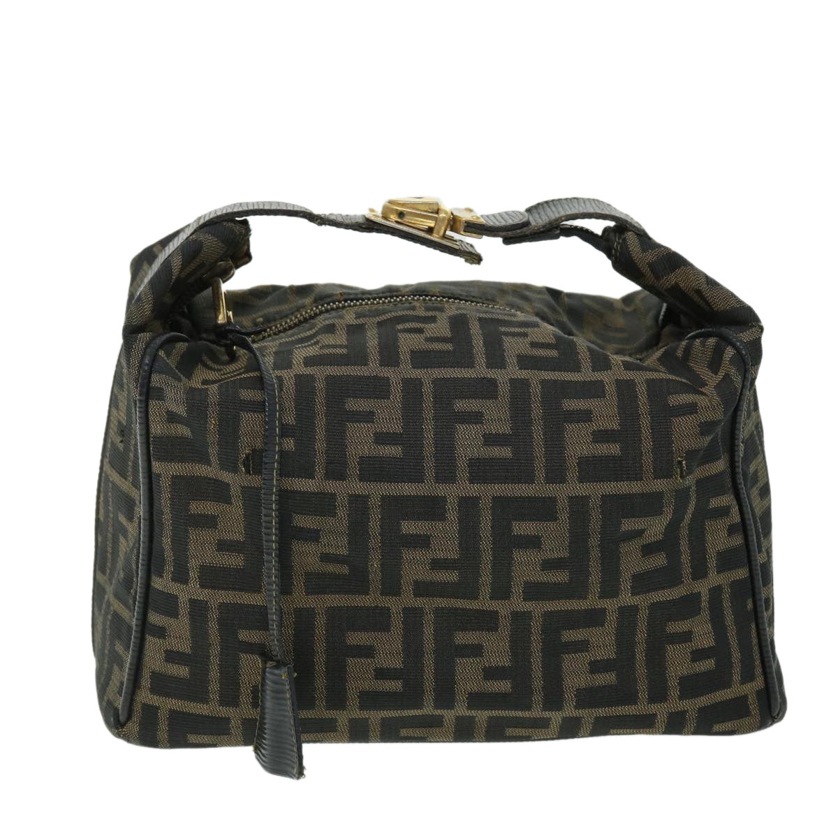 FENDI Zucca Canvas Vanity pouch Hand Bag Brown Black 52743