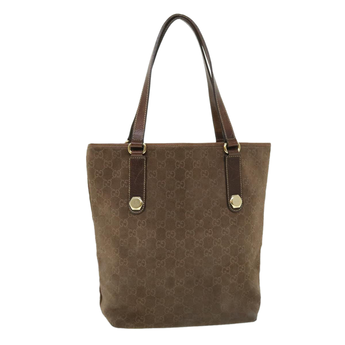GUCCI GG Canvas Tote Bag Suede Brown 52749