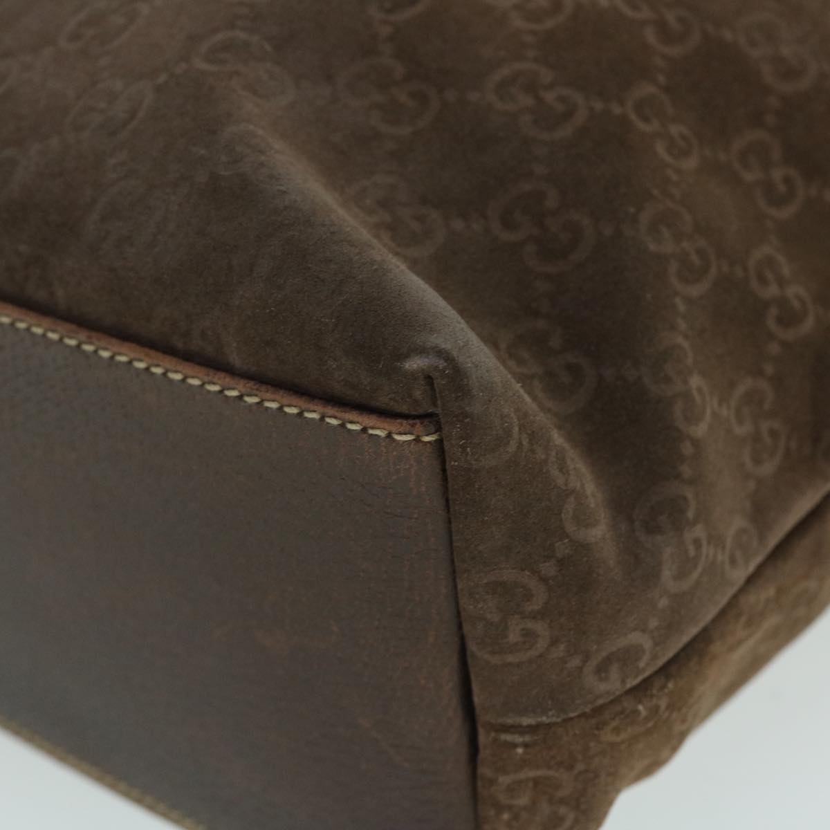 GUCCI GG Canvas Tote Bag Suede Brown 52749