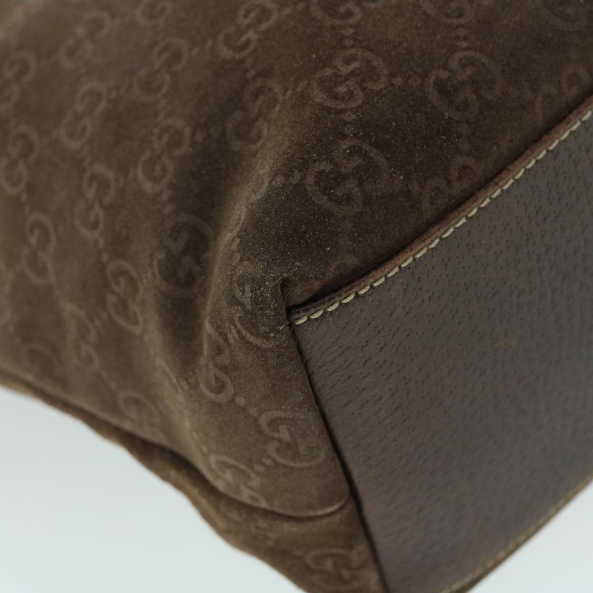 GUCCI GG Canvas Tote Bag Suede Brown 52749