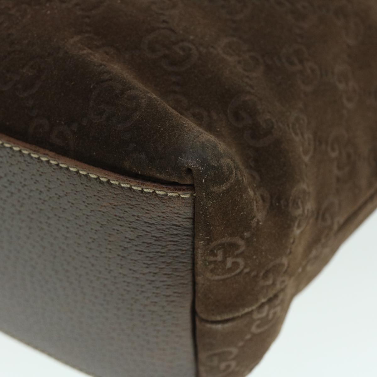GUCCI GG Canvas Tote Bag Suede Brown 52749