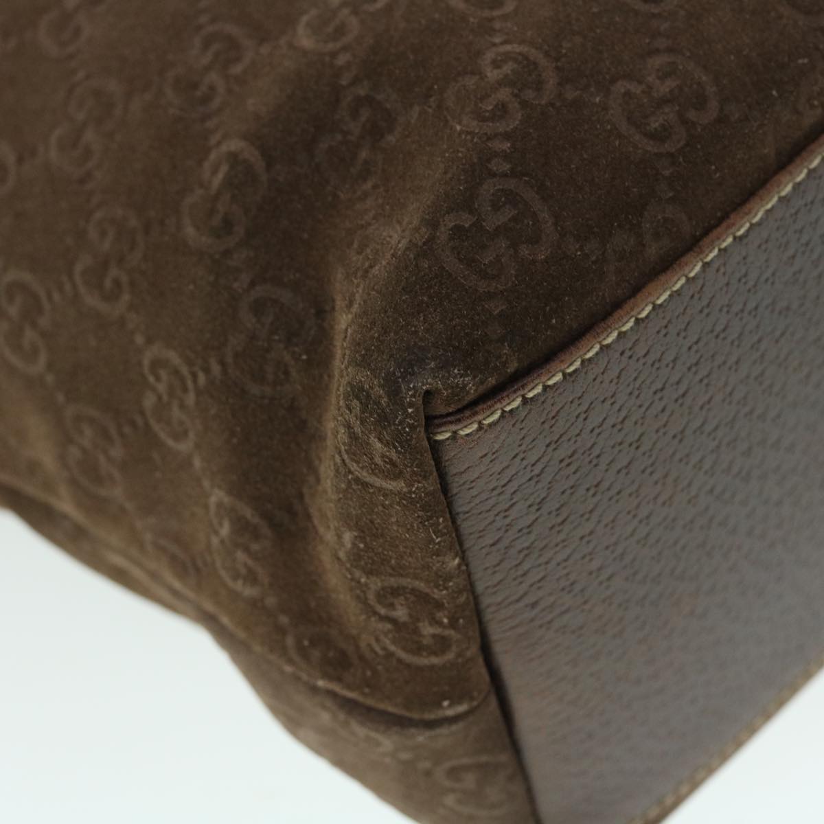 GUCCI GG Canvas Tote Bag Suede Brown 52749